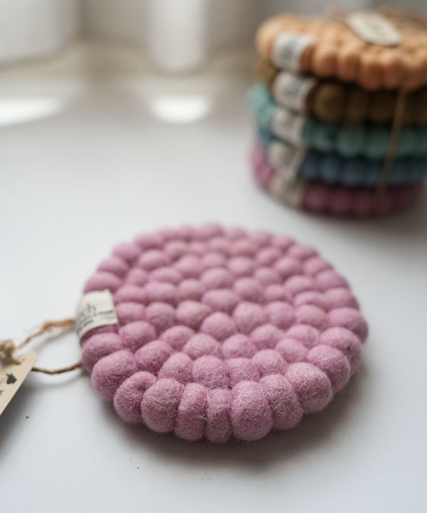 羊毛氈隔熱墊 |  馬卡龍素色杯墊(五件組) 羊毛氈, 手工羊毛氈, 羊毛氈製品, 紐西蘭羊毛,公平貿易,手作,禮物,馬卡龍