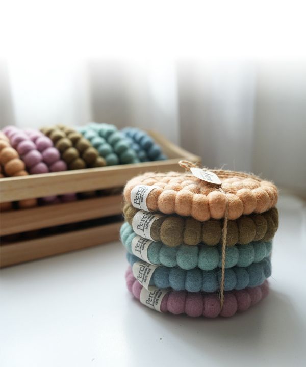 羊毛氈隔熱墊 |  馬卡龍素色杯墊(五件組) 羊毛氈, 手工羊毛氈, 羊毛氈製品, 紐西蘭羊毛,公平貿易,手作,禮物,馬卡龍