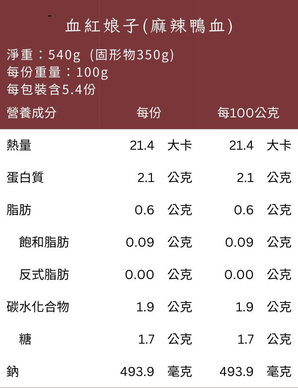 血紅娘子(100%純鴨血) 滷鴨血、鴨血真空包、100%純鴨血、麻辣鴨血