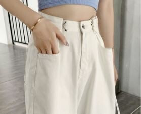 寬版牛仔腰鈎褲 