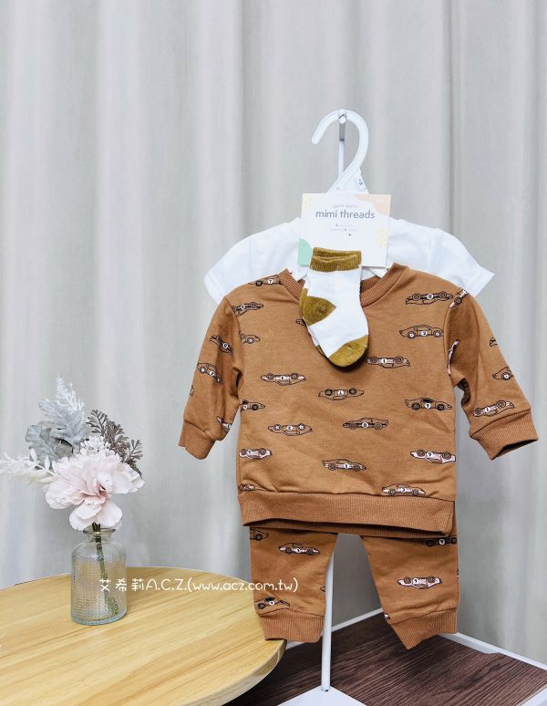 咖色車車寶寶四件組 艾希莉ACZ,童裝,acz,艾希莉