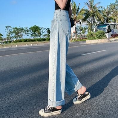 寬版牛仔腰鈎褲 