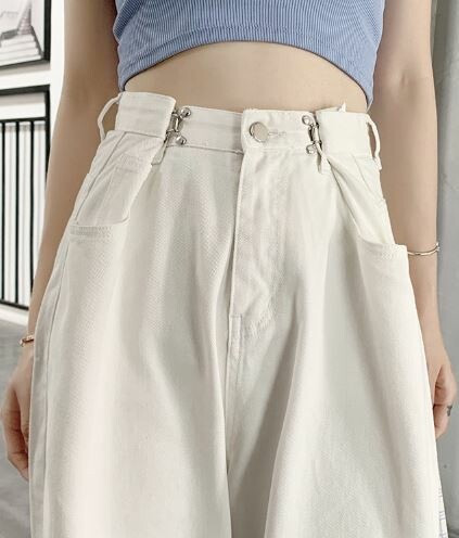 寬版牛仔腰鈎褲 