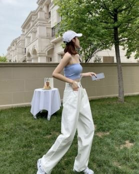 寬版牛仔腰鈎褲 