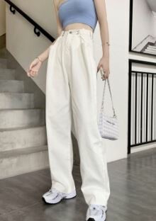 寬版牛仔腰鈎褲 