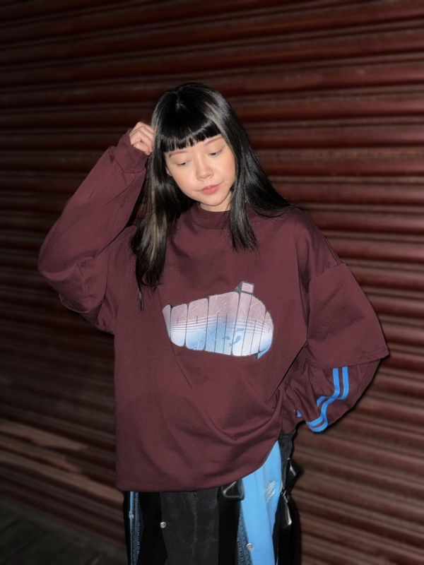 Booming微高領假兩件長T  紅色 