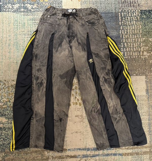 Remake 美式渲染拉鍊拼接褲 