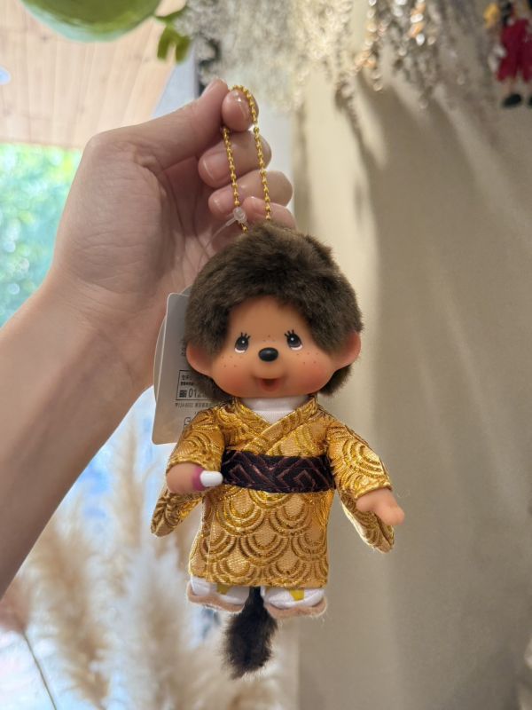 日本 正版 Monchhichi 和服夢奇奇金色吉祥物 吊飾鑰匙圈 