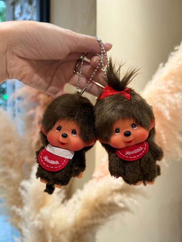日本 正版 Monchhichi 大頭短腿初色棕色夢奇奇 吊飾鑰匙圈 