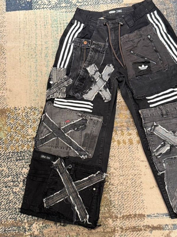 Remake 重工牛仔拼接褲 