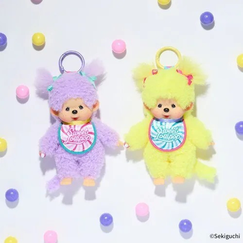 日本 正版 Sweet Lollipop Monchhichi 甜蜜棒棒糖夢奇奇 吊飾鑰匙圈 