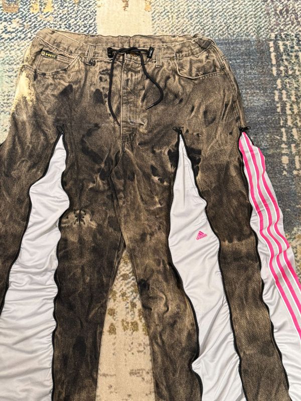 Remake 美式渲染拉鍊拼接褲 