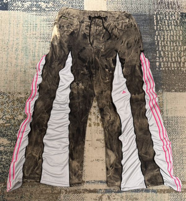 Remake 美式渲染拉鍊拼接褲 