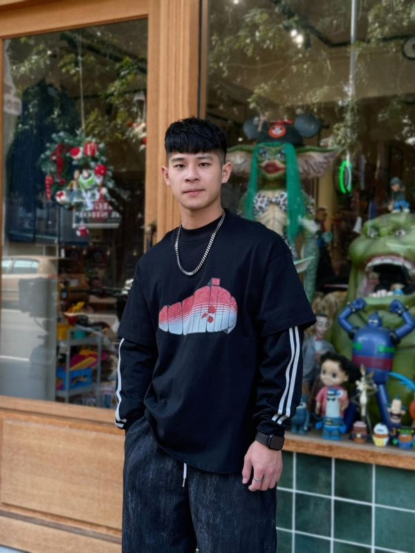 Booming微高領假兩件長T  黑色 