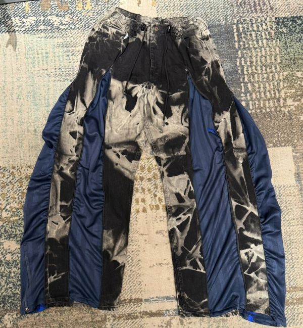 Remake 美式渲染拉鍊拼接褲 