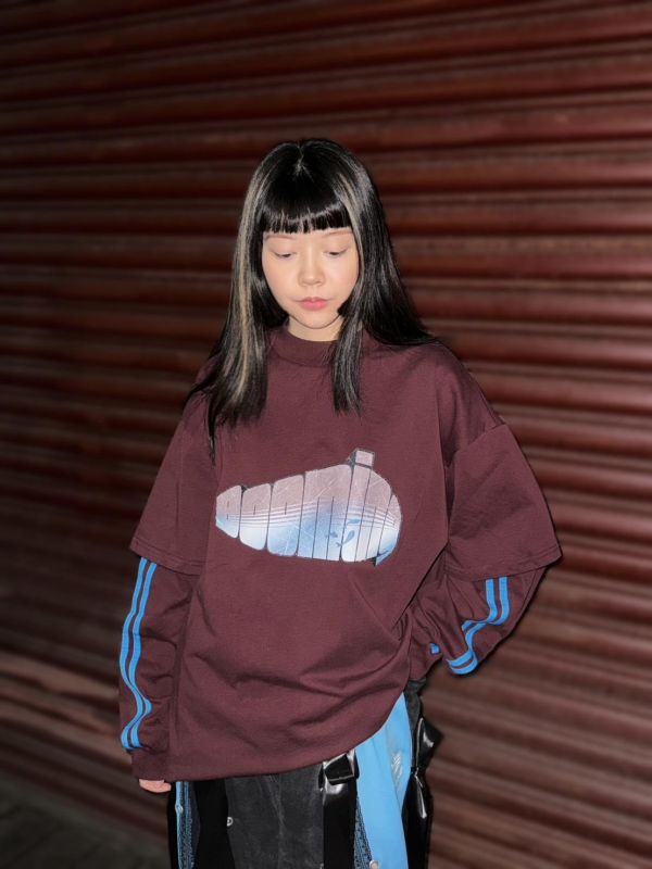 Booming微高領假兩件長T  紅色 