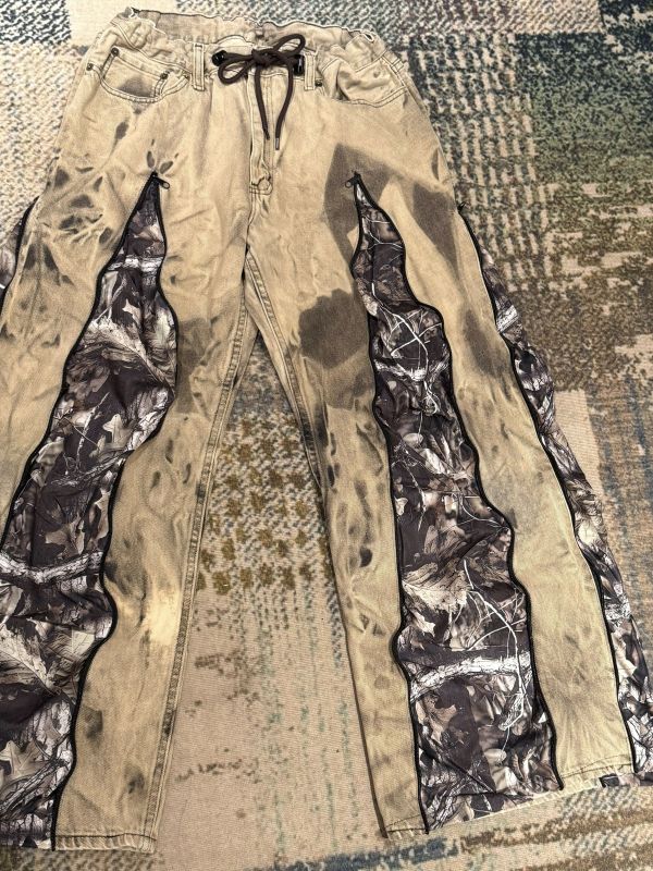 Remake 美式渲染拉鍊拼接褲 