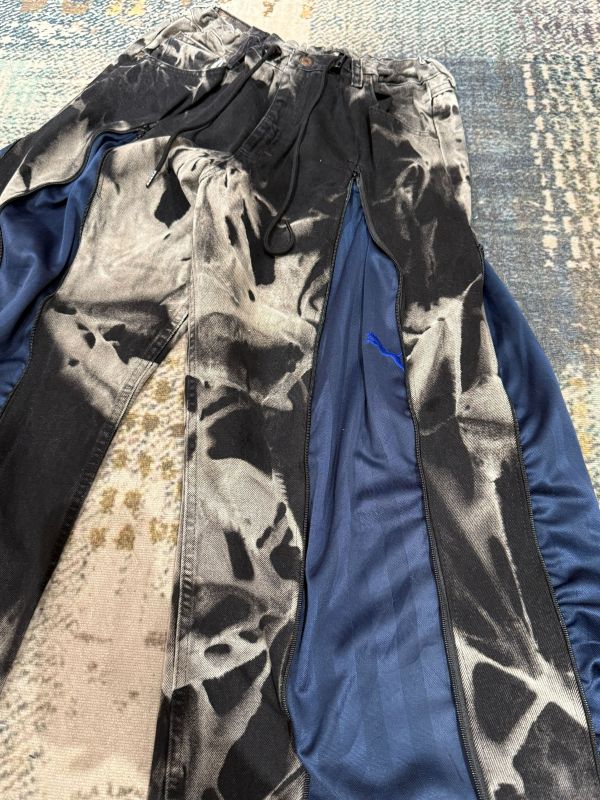 Remake 美式渲染拉鍊拼接褲 