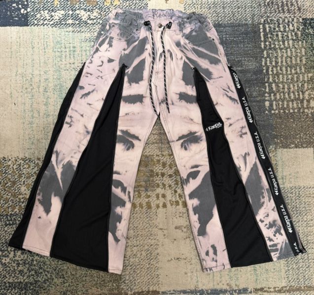 Remake 美式渲染拉鍊拼接褲 