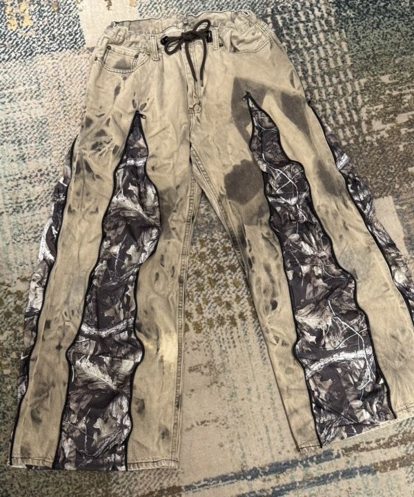 Remake 美式渲染拉鍊拼接褲 