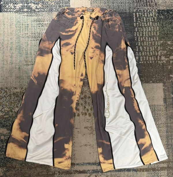 Remake 美式渲染拉鍊拼接褲 