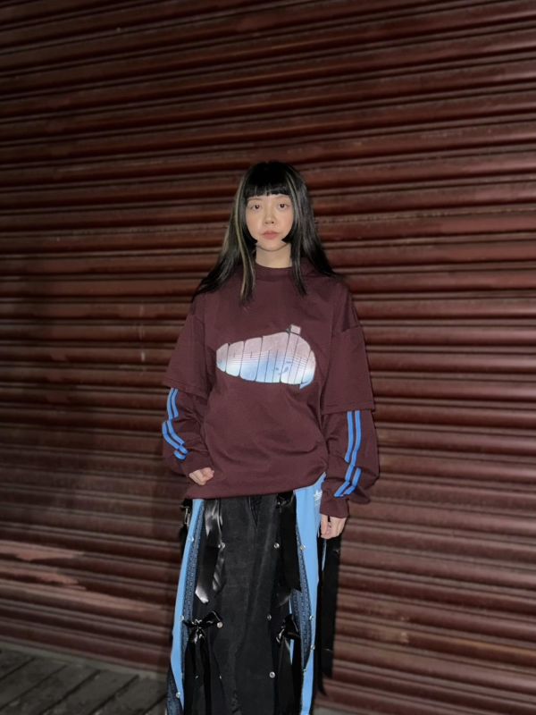 Booming微高領假兩件長T  紅色 