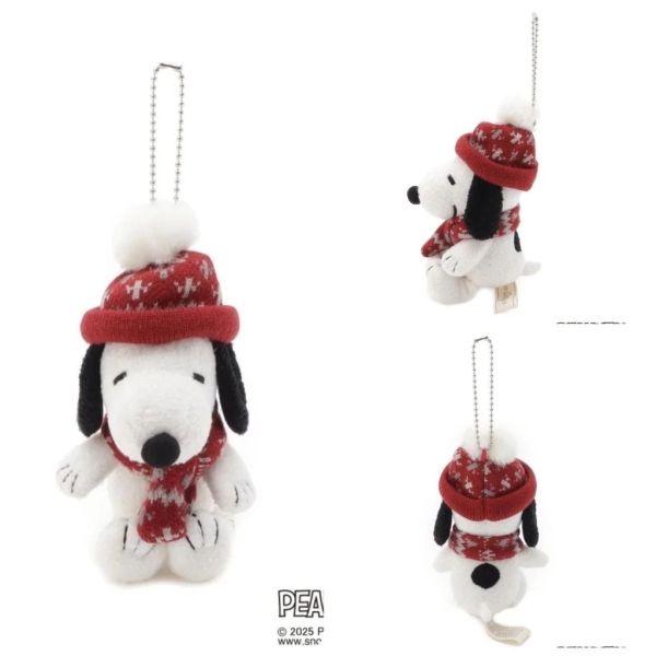 日本正版  SNOOPY 史努比 毛帽圍巾款 吊飾鑰匙圈 