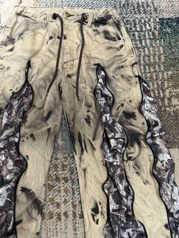 Remake 美式渲染拉鍊拼接褲 