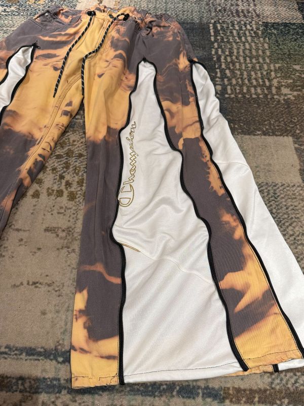 Remake 美式渲染拉鍊拼接褲 