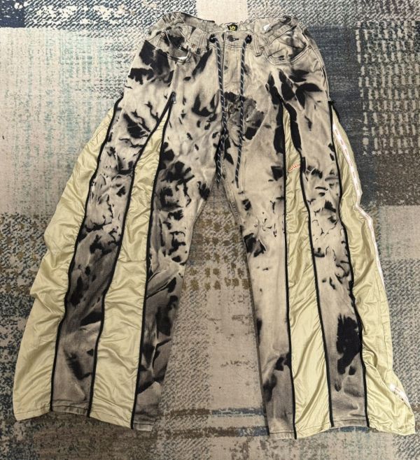 Remake 美式渲染拉鍊拼接褲 