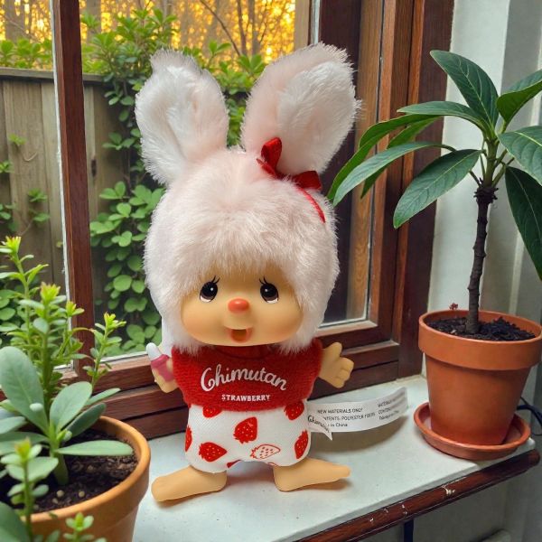 正版  Monchhichi x Chimutan STRAWBERRY  兔子夢奇奇吊飾鑰匙圈 