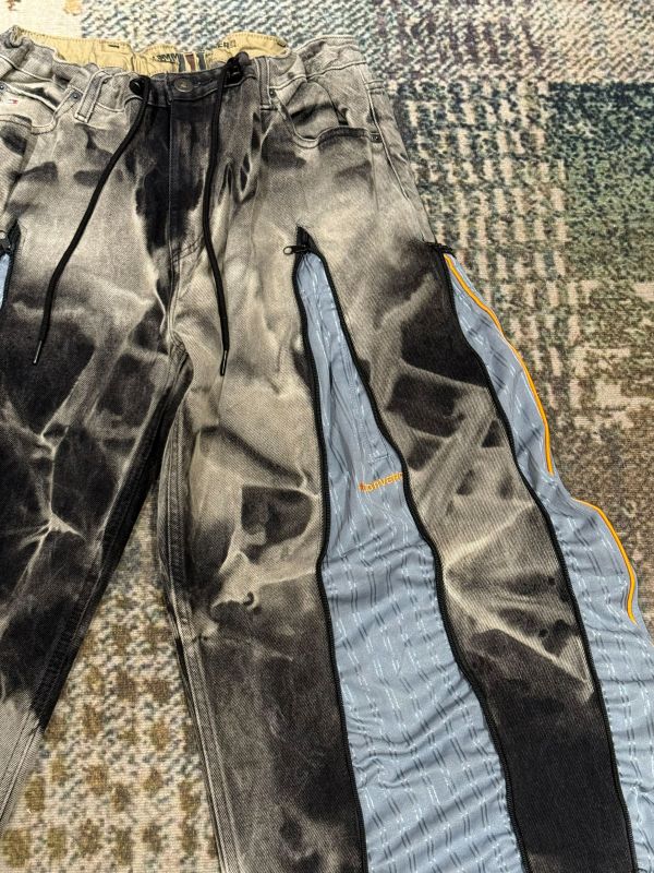 Remake 美式渲染拉鍊拼接褲 