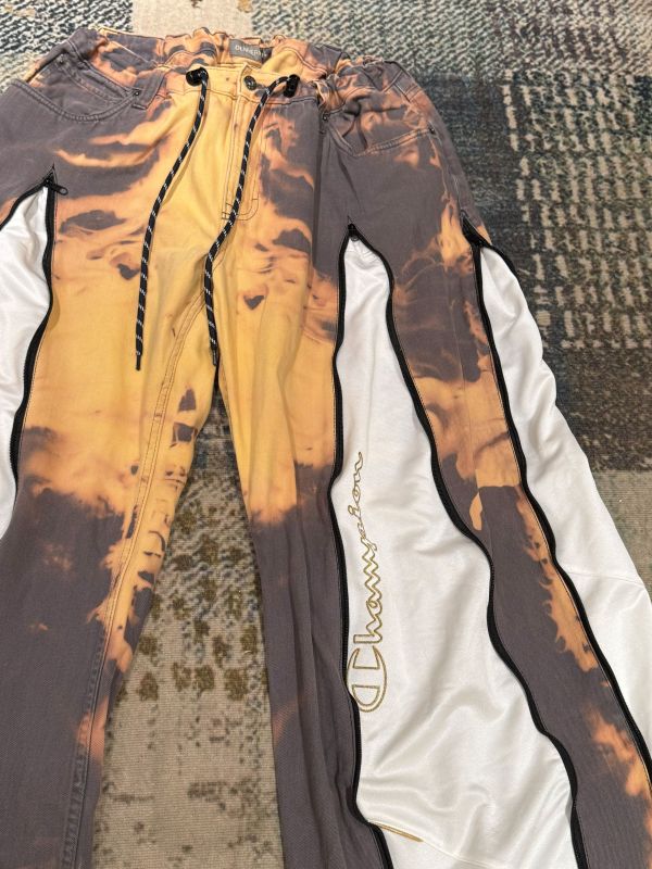 Remake 美式渲染拉鍊拼接褲 