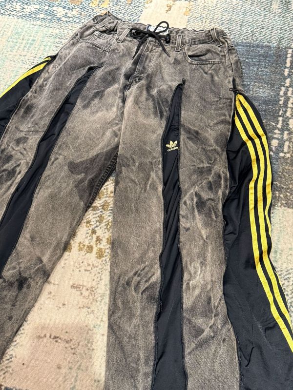 Remake 美式渲染拉鍊拼接褲 