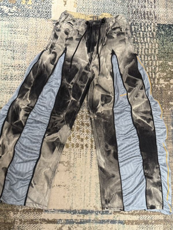 Remake 美式渲染拉鍊拼接褲 