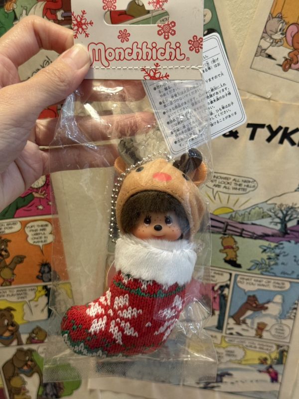 正版 Monchhichi 聖誕襪系列 夢奇奇 吊飾鑰匙圈 