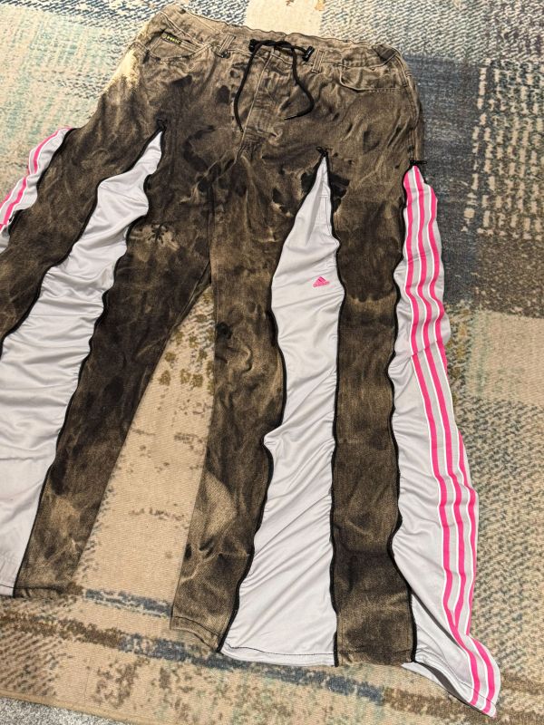 Remake 美式渲染拉鍊拼接褲 