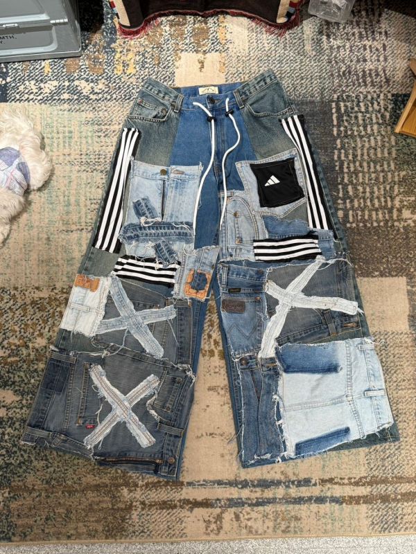 Remake 重工牛仔拼接褲 