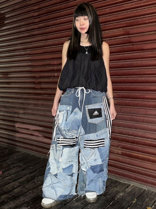 Remake 重工牛仔拼接褲 