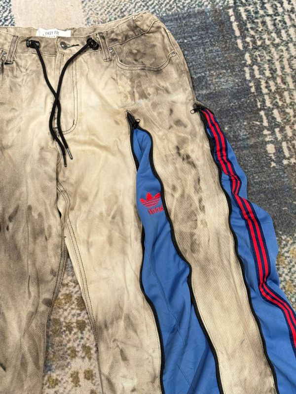 Remake 美式渲染拉鍊拼接褲 