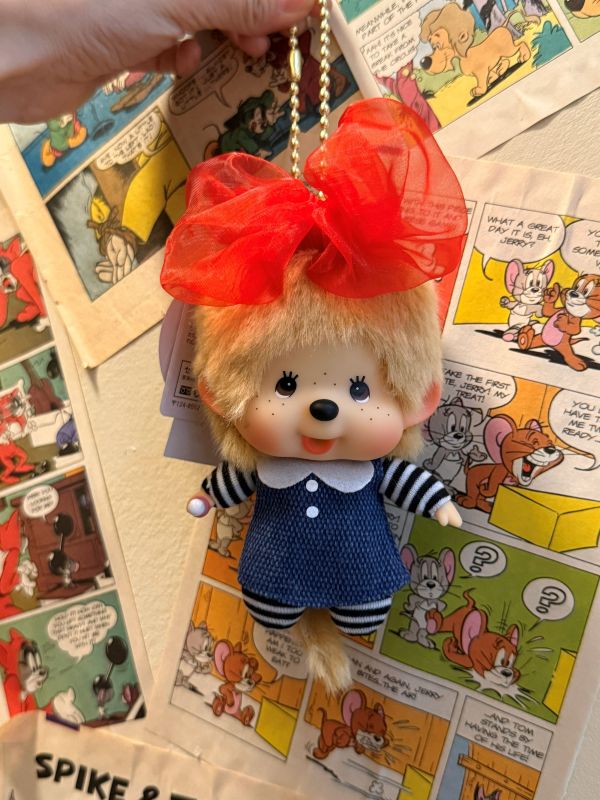 日本限定 泰國限定 正版 Monchhichi 大臉蝴蝶結 夢奇奇 吊飾鑰匙圈 