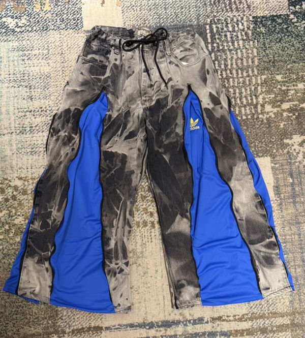 Remake 美式渲染拉鍊拼接褲 