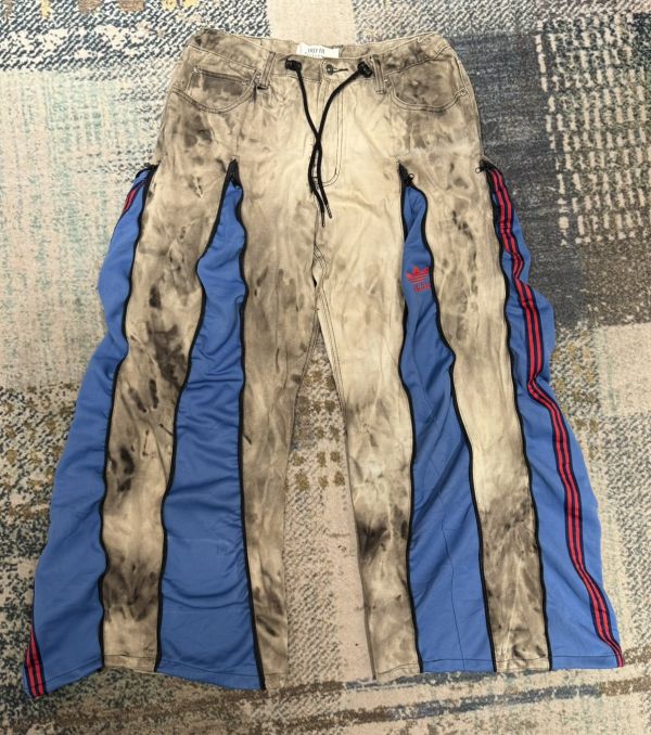 Remake 美式渲染拉鍊拼接褲 