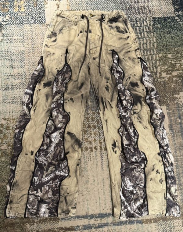 Remake 美式渲染拉鍊拼接褲 