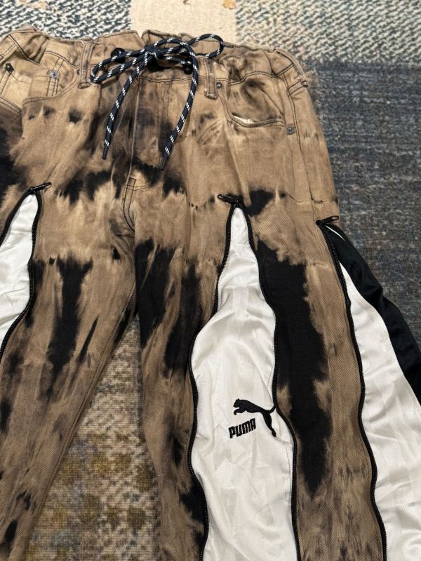 Remake 美式渲染拉鍊拼接褲 