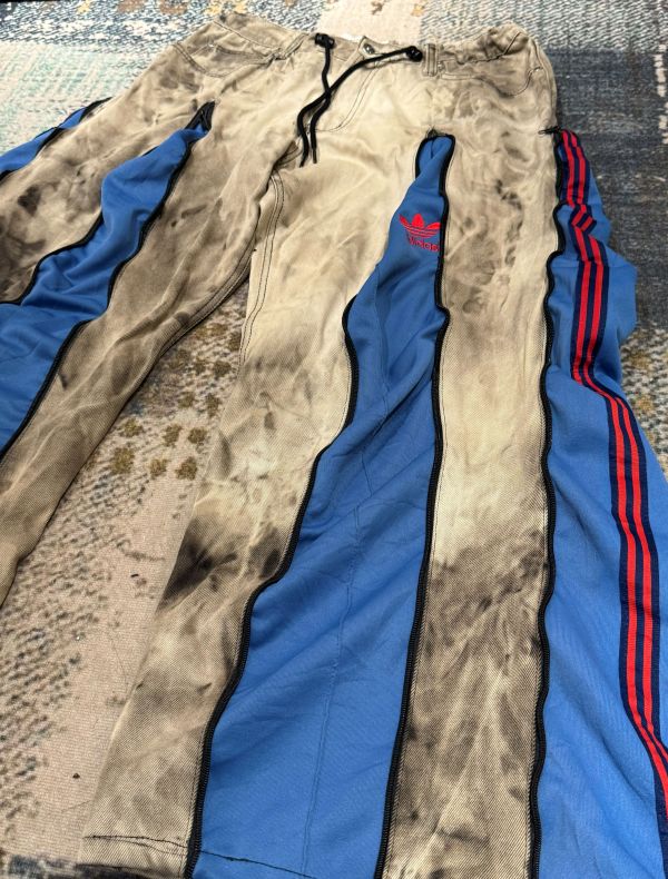 Remake 美式渲染拉鍊拼接褲 