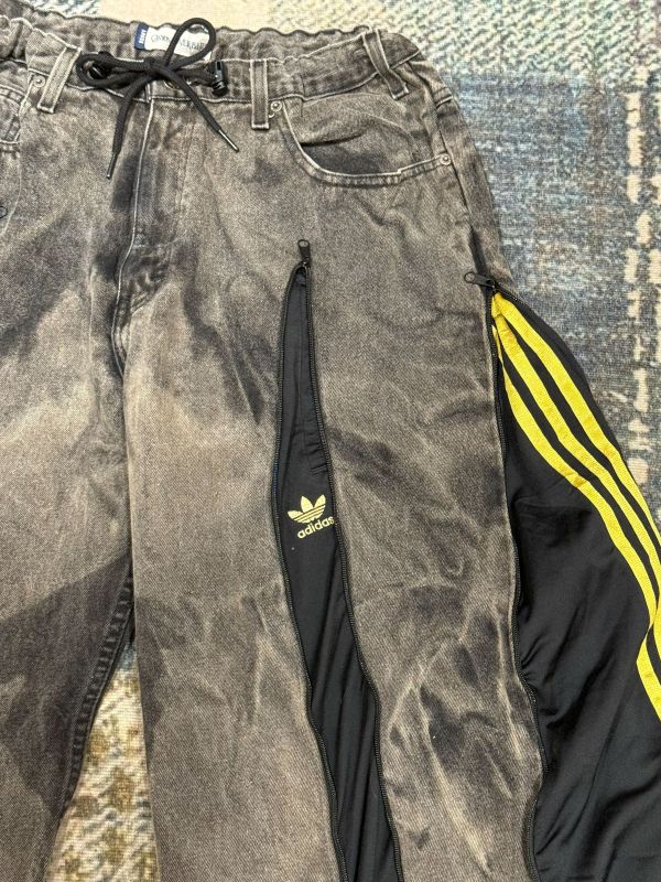 Remake 美式渲染拉鍊拼接褲 