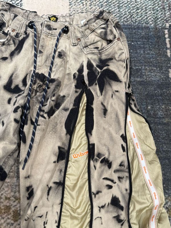 Remake 美式渲染拉鍊拼接褲 