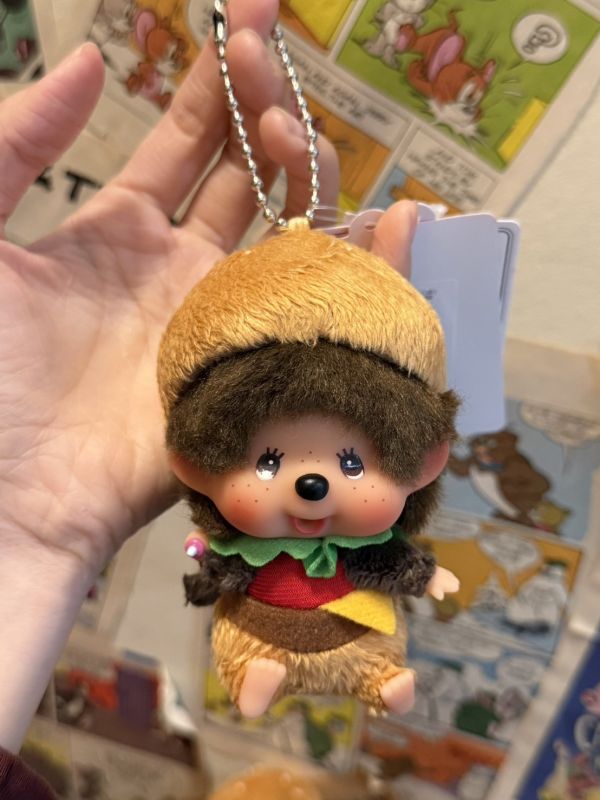 泰國限定 正版 Monchhichi 漢堡包夢奇奇 吊飾鑰匙圈 