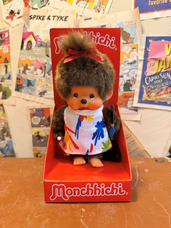 海外限定 正版 Monchhichi 夢奇奇 草莓圍裙 / 藝術塗鴉 / 浴袍 